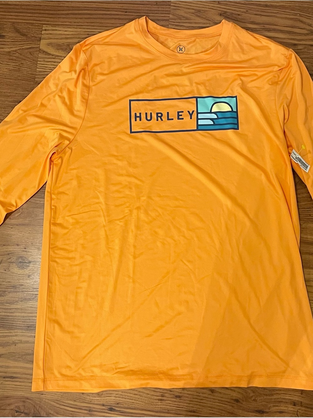 Hurley Men's Bright Orange Long Sleeve Performance Tee with Sunset Logo